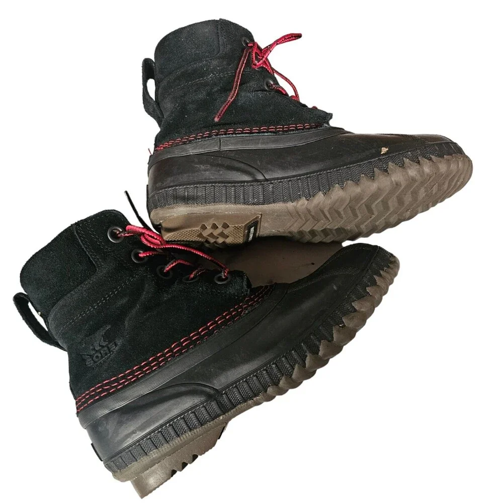 SOREL Cheyanne Duck Boots‎ Mens Sz 4 Waterproof Black Red Boot